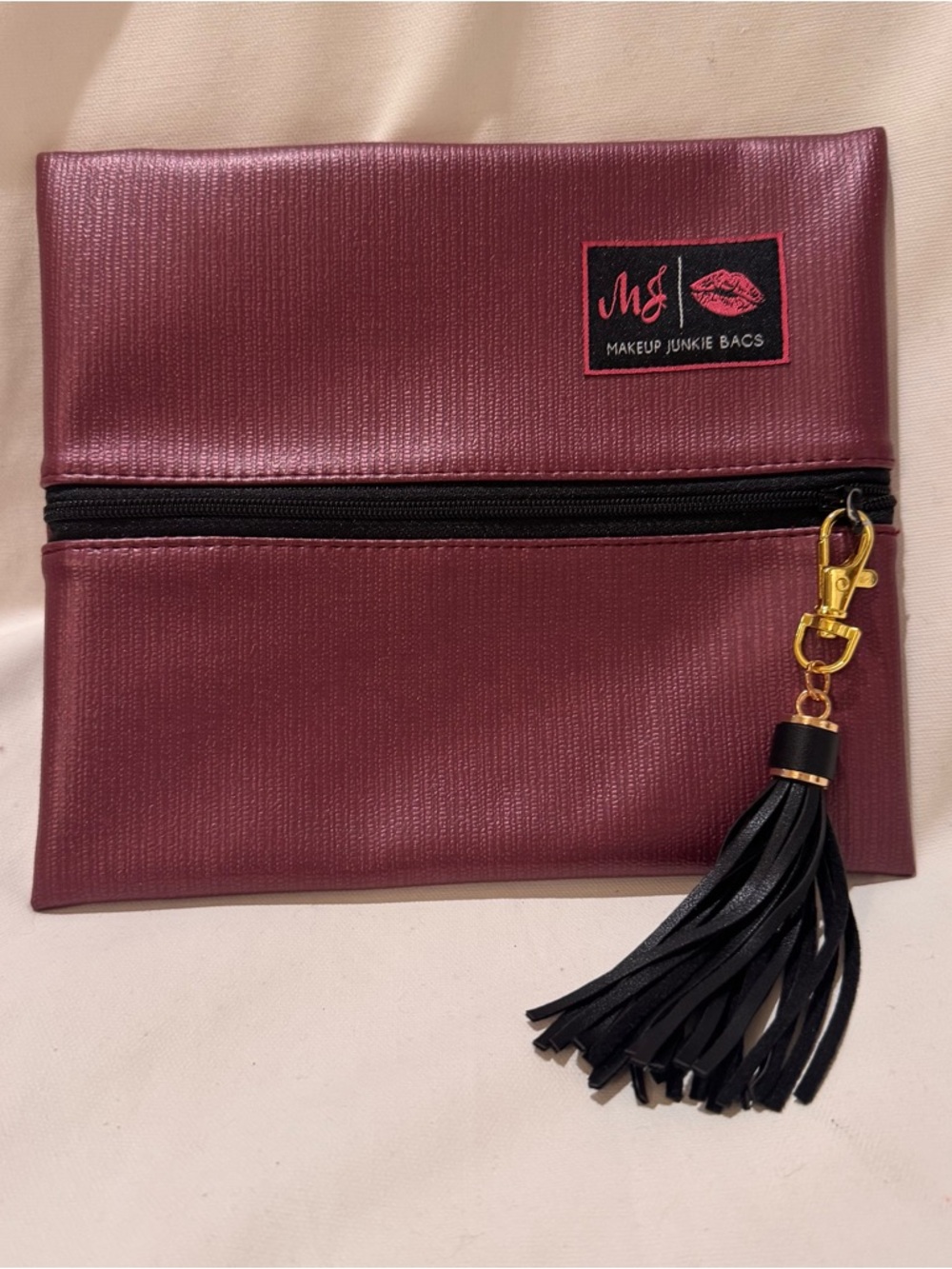 Makeup Junkie Bag Small 7x9 Maroon Faux Leather NWT